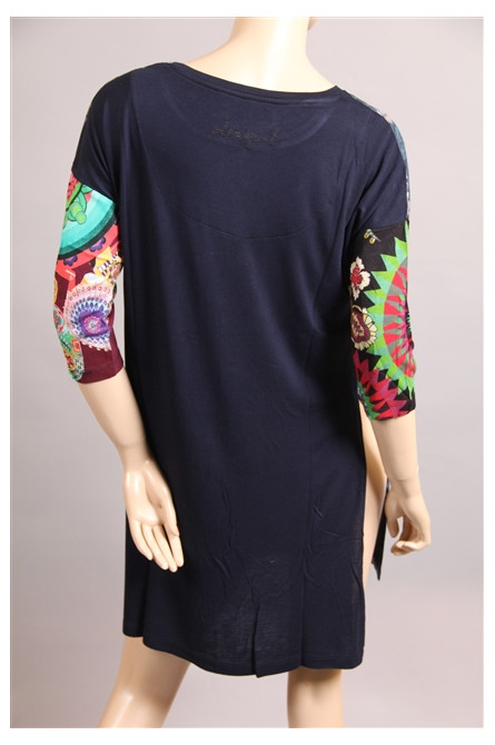 Robe Desigual Noire à Motifs Bouquets Multicolores - Taille XL, Occasion Très Bon état (TBE), Style Fleuri
