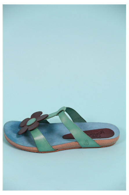 nu-pieds fleur ibiza yokono turquoise/marron