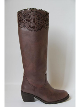 botte haut dentelle taupe