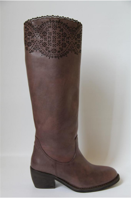 botte haut dentelle taupe